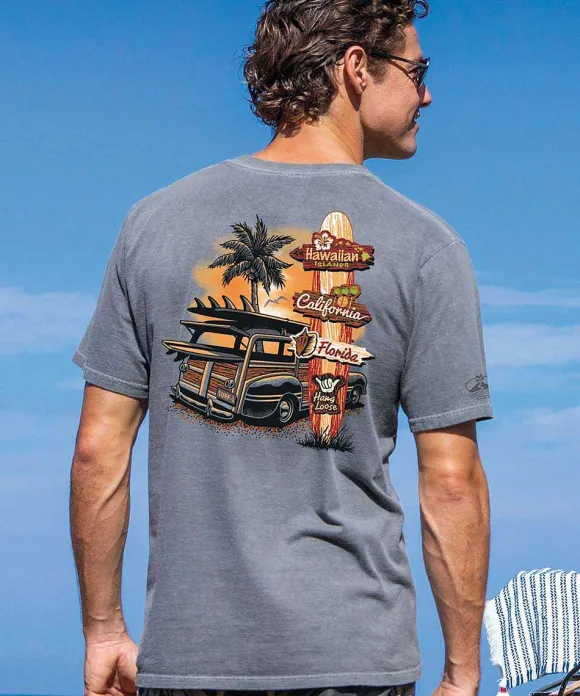 T-Shirts>Crazy Shirts Woody Surf Signs - Crater Dyed® Short Sleeve Crewneck T-Shirt