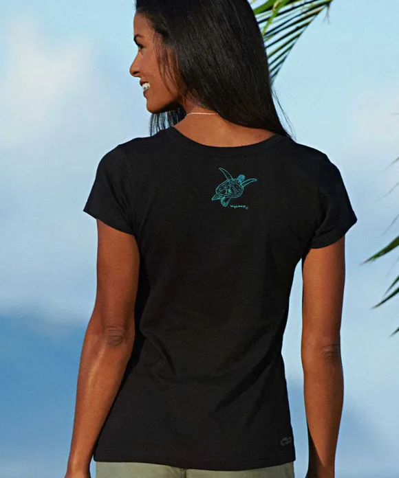 T-Shirts>Crazy Shirts Wyland® Sea Turtle Band - Jet Black Short Sleeve Pima T-Shirt