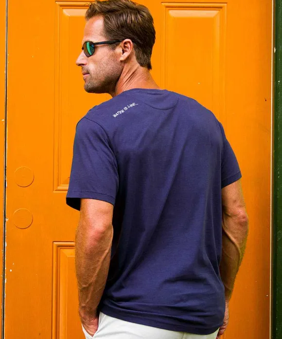 T-Shirts>Crazy Shirts Wyland® Whale Tail Brush - Indigo Short Sleeve Pima T-Shirt