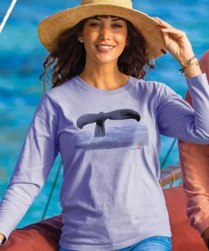 T-Shirts>Crazy Shirts Wyland® Whale Tail Brushed - Lavender Dyed Long Sleeve Crewneck T-Shirt